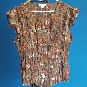 Dressbarn capped sleeved blouse in multi colored print EUC